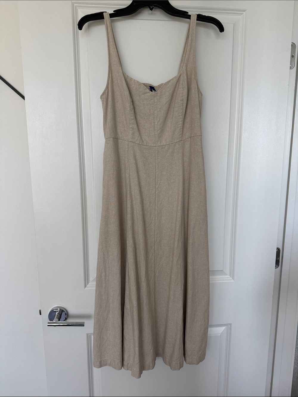 Sleeveless Beige Linen-Blend Maxi Dress